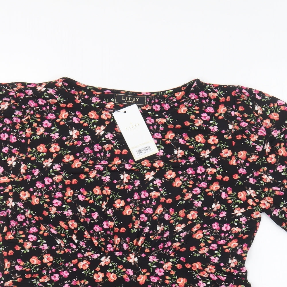 Lipsy Womens Multicoloured Floral Polyester Basic Blouse Size 14 Round Neck