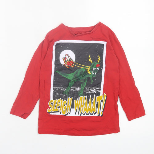 Dunnes Stores Boys Red Cotton Basic Casual Size 4 Years Crew Neck Pullover - Christmas