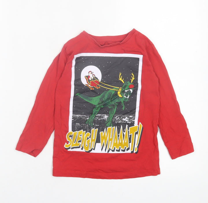 Dunnes Stores Boys Red Cotton Basic Casual Size 4 Years Crew Neck Pullover - Christmas
