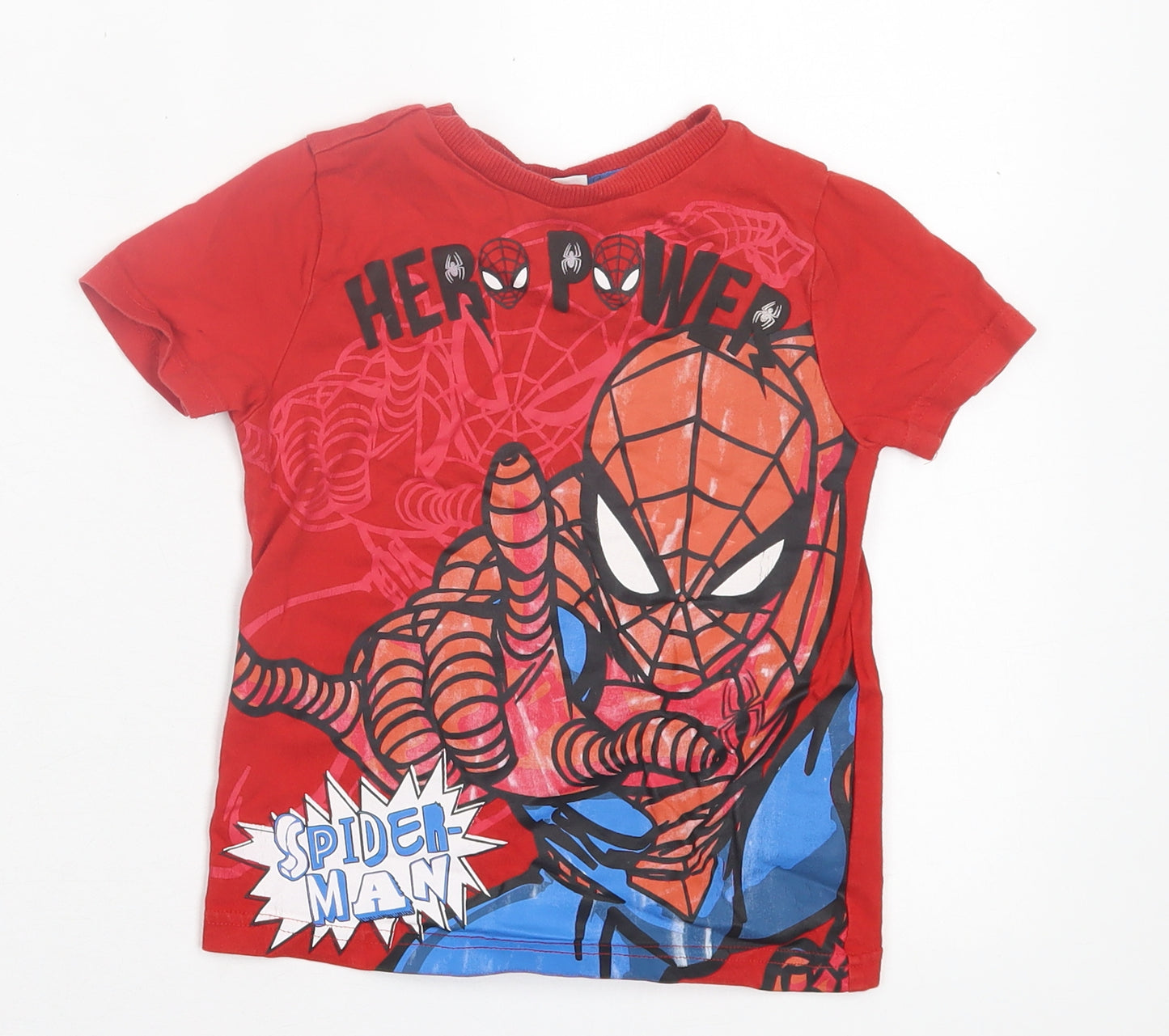 F&F Boys Red Cotton Basic T-Shirt Size 3-4 Years Crew Neck Pullover - Spider Man