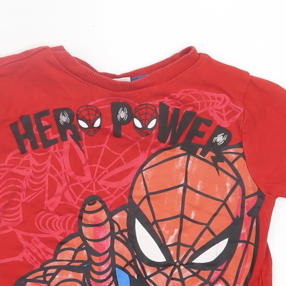 F&F Boys Red Cotton Basic T-Shirt Size 3-4 Years Crew Neck Pullover - Spider Man