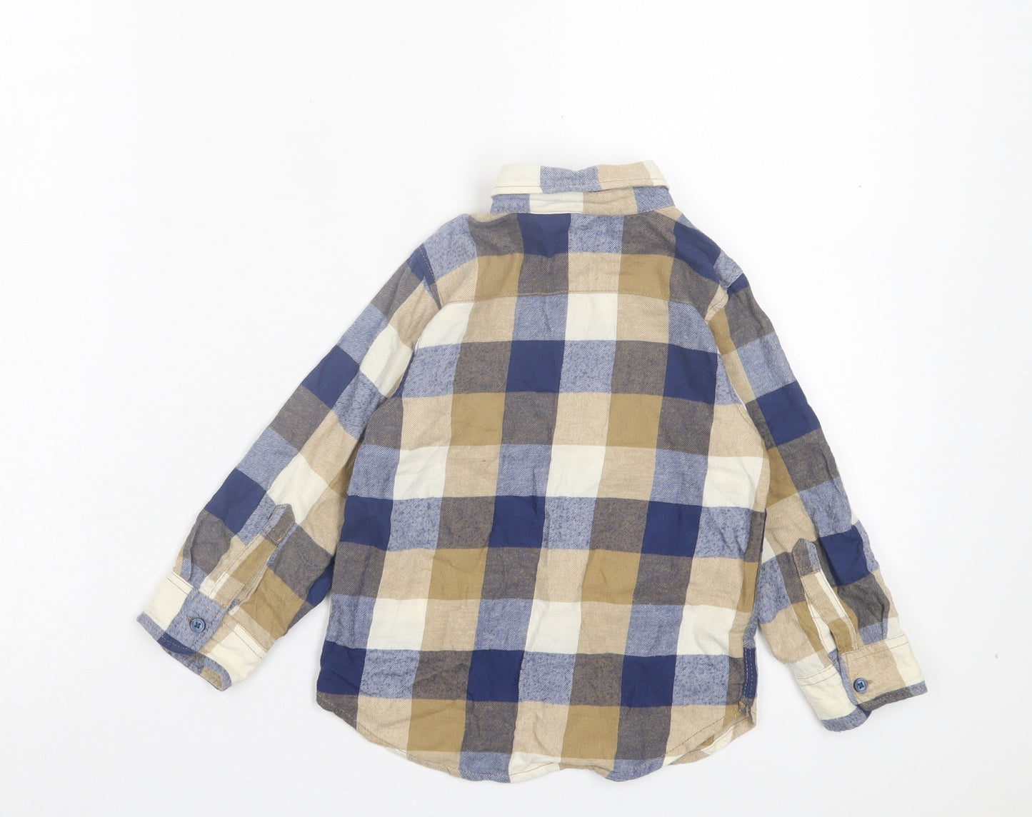 H&M Boys Brown Plaid Cotton Basic Button-Up Size 3-4 Years Collared Button