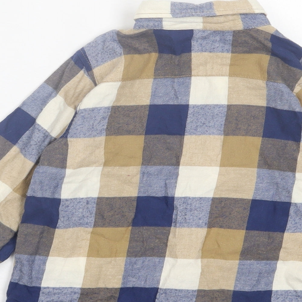 H&M Boys Brown Plaid Cotton Basic Button-Up Size 3-4 Years Collared Button