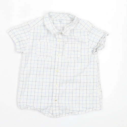 Fagottino Boys White Plaid Cotton Basic Button-Up Size 24 Months Collared Button