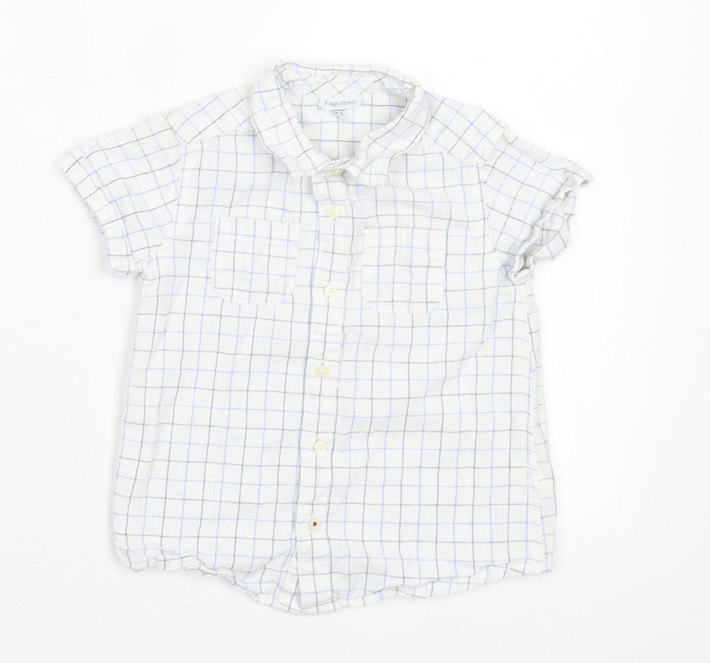 Fagottino Boys White Plaid Cotton Basic Button-Up Size 24 Months Collared Button