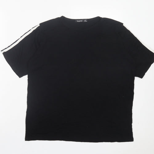 Boohoo Womens Black Striped Viscose Basic T-Shirt Size 12 Crew Neck