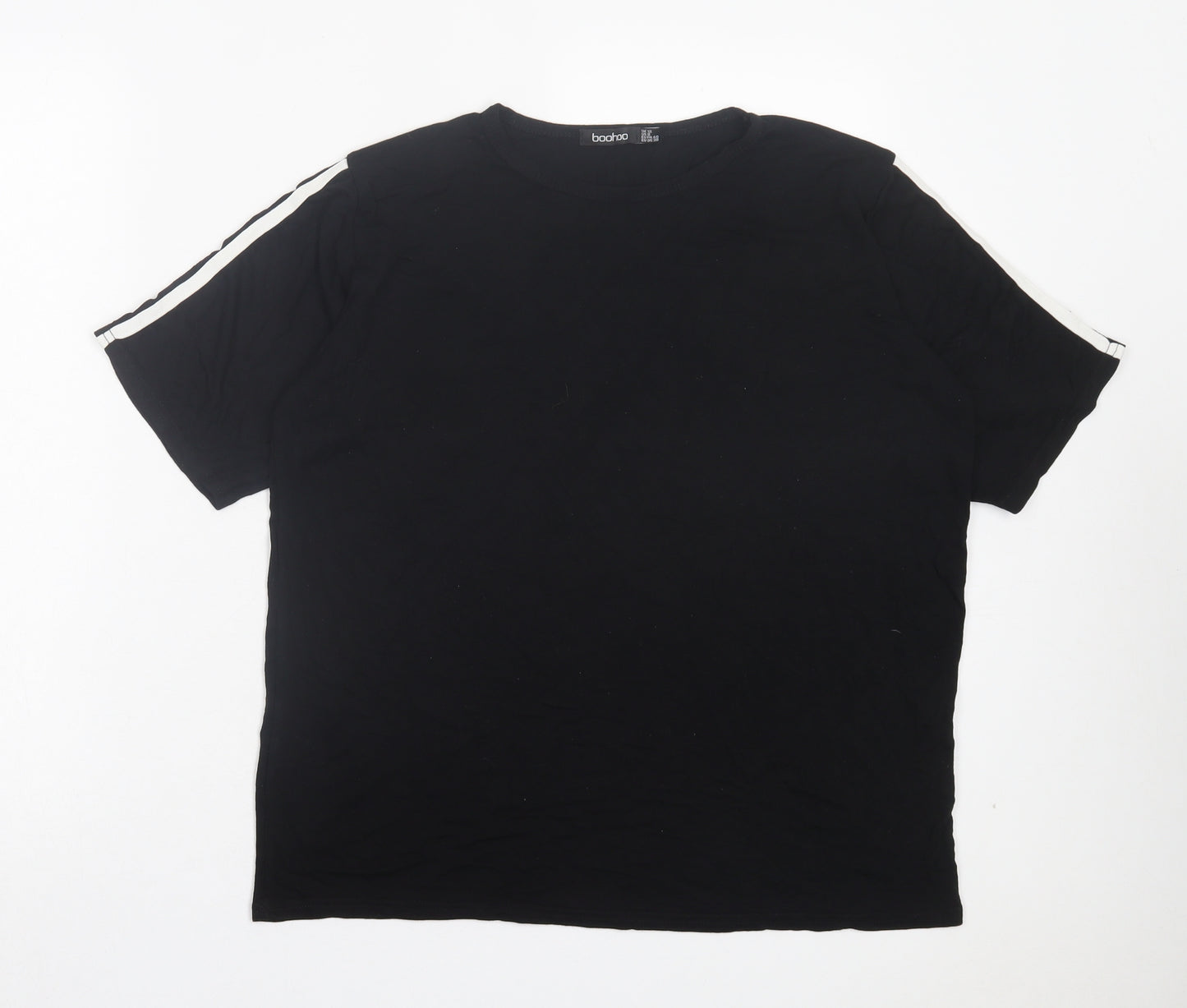 Boohoo Womens Black Striped Viscose Basic T-Shirt Size 12 Crew Neck