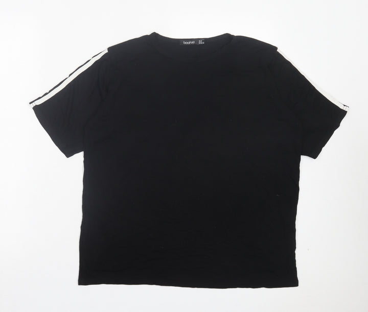 Boohoo Womens Black Striped Viscose Basic T-Shirt Size 12 Crew Neck