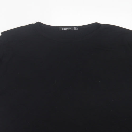 Boohoo Womens Black Striped Viscose Basic T-Shirt Size 12 Crew Neck