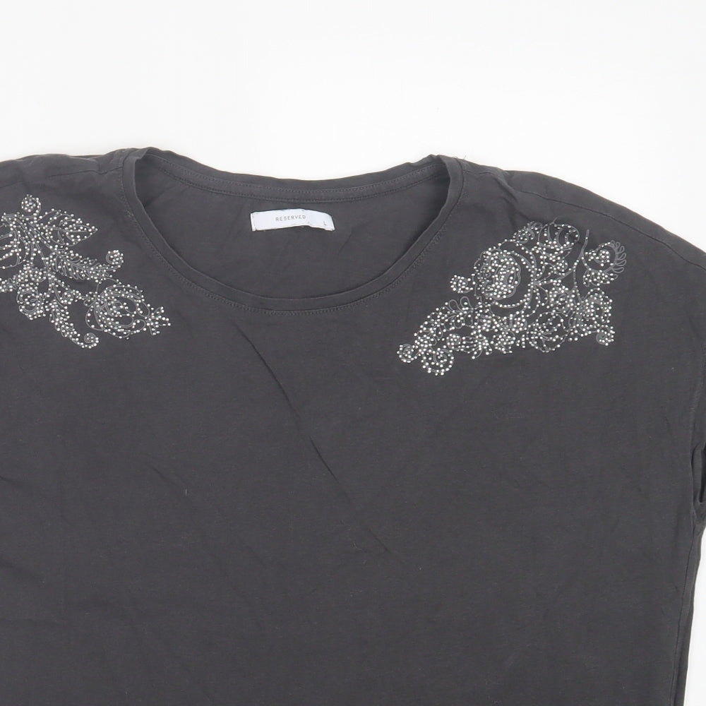 RESERVED Womens Grey Cotton Basic T-Shirt Size L Crew Neck