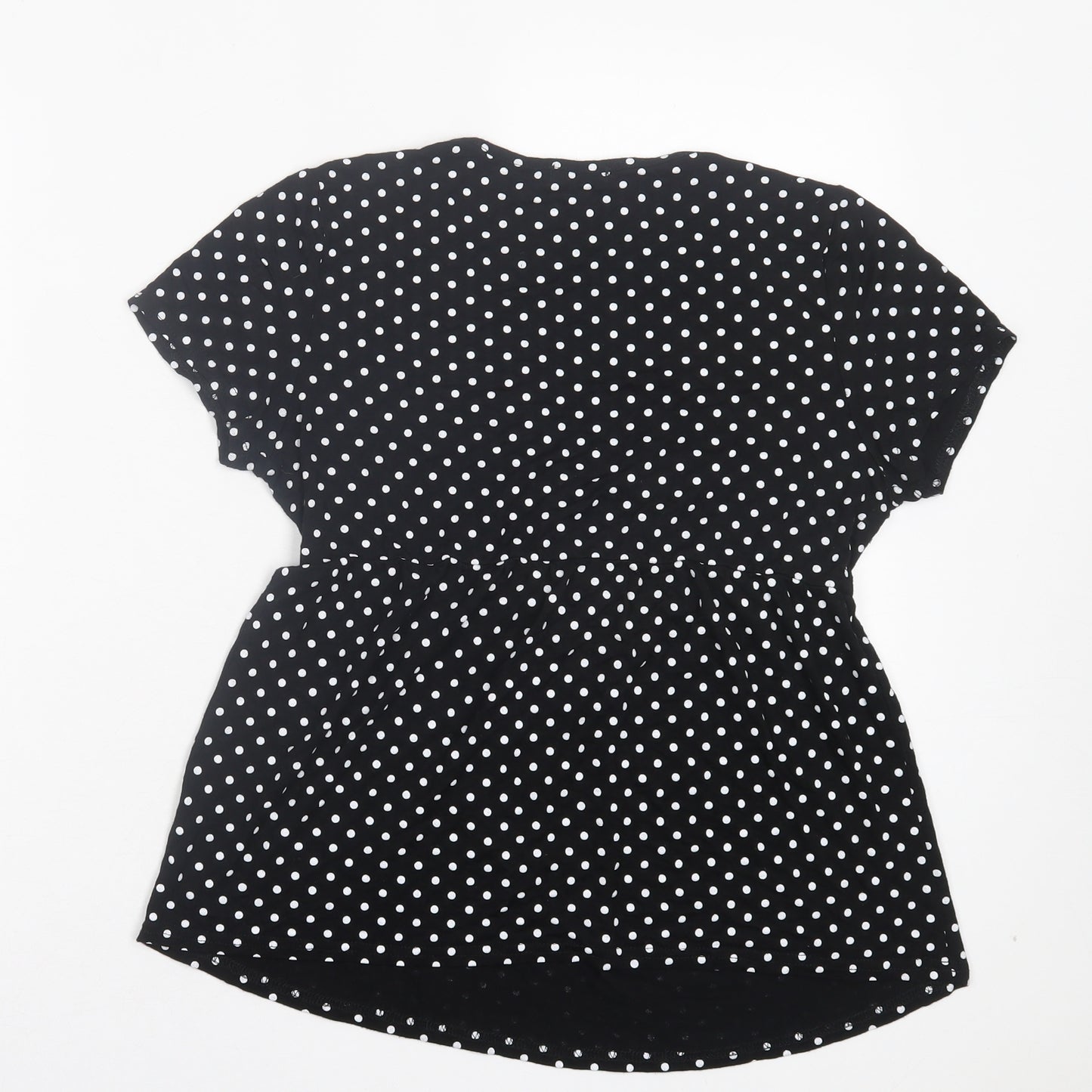 Boohoo Womens Black Polka Dot Viscose Basic T-Shirt Size 12 V-Neck