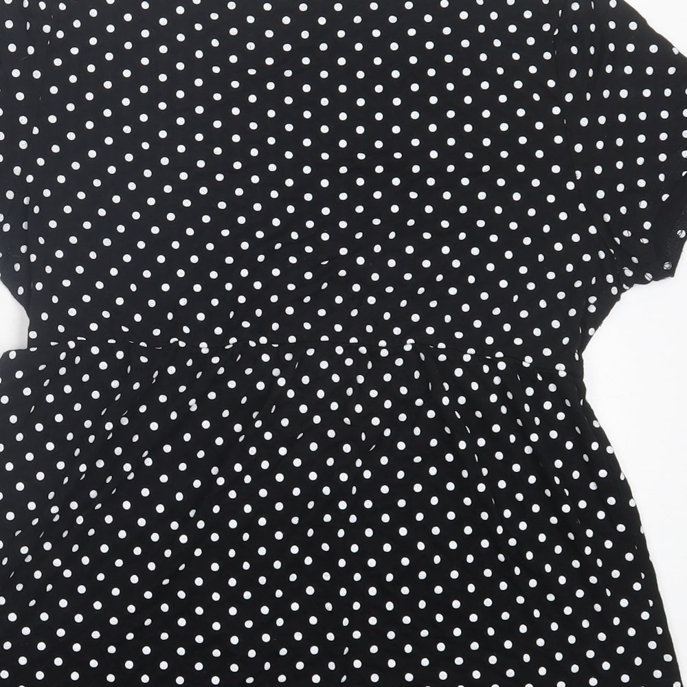 Boohoo Womens Black Polka Dot Viscose Basic T-Shirt Size 12 V-Neck