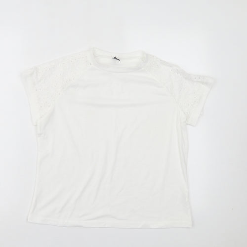 SheIn Womens White Polyester Basic T-Shirt Size L Crew Neck