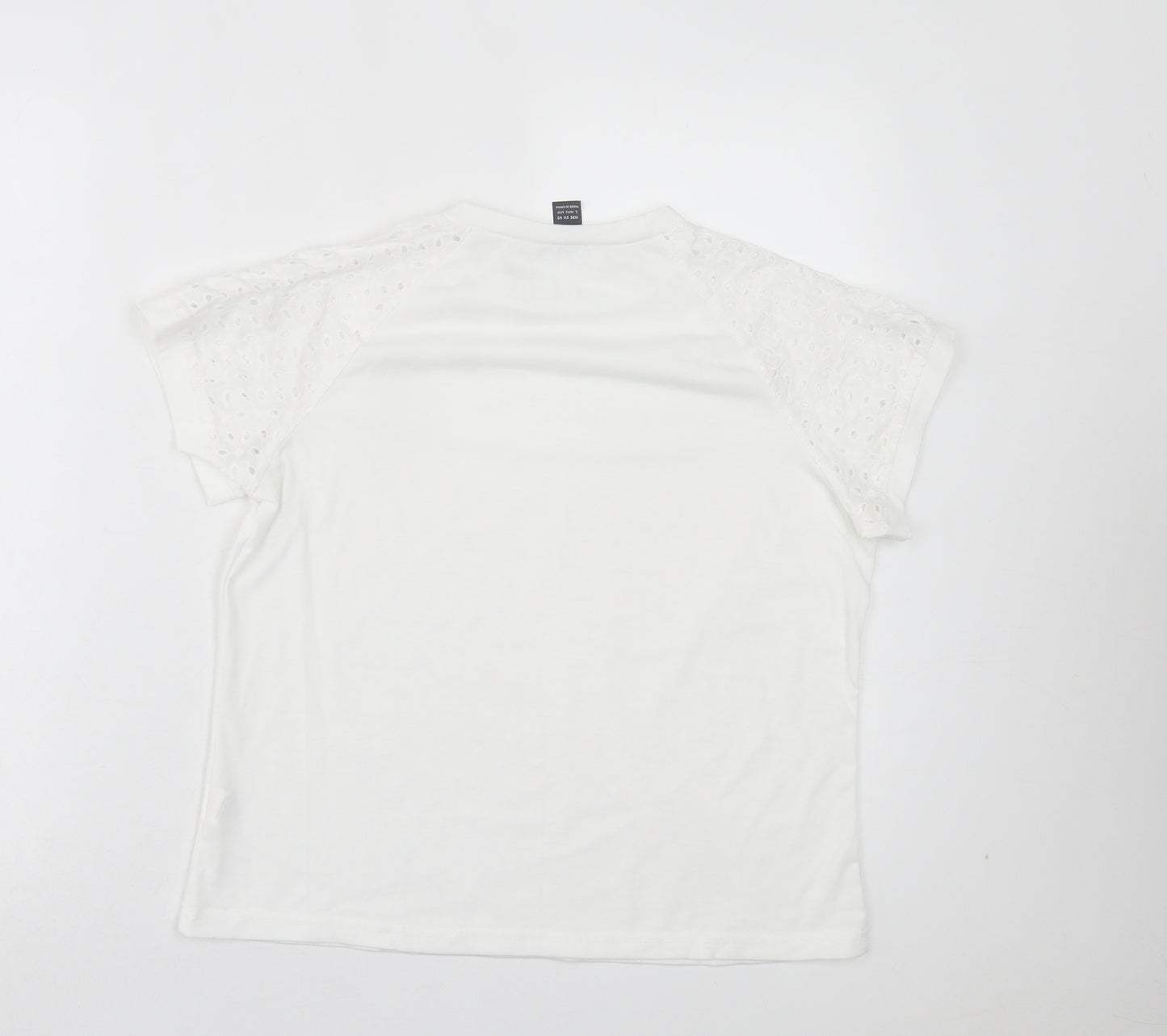 SheIn Womens White Polyester Basic T-Shirt Size L Crew Neck