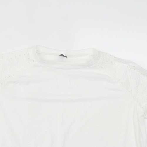 SheIn Womens White Polyester Basic T-Shirt Size L Crew Neck