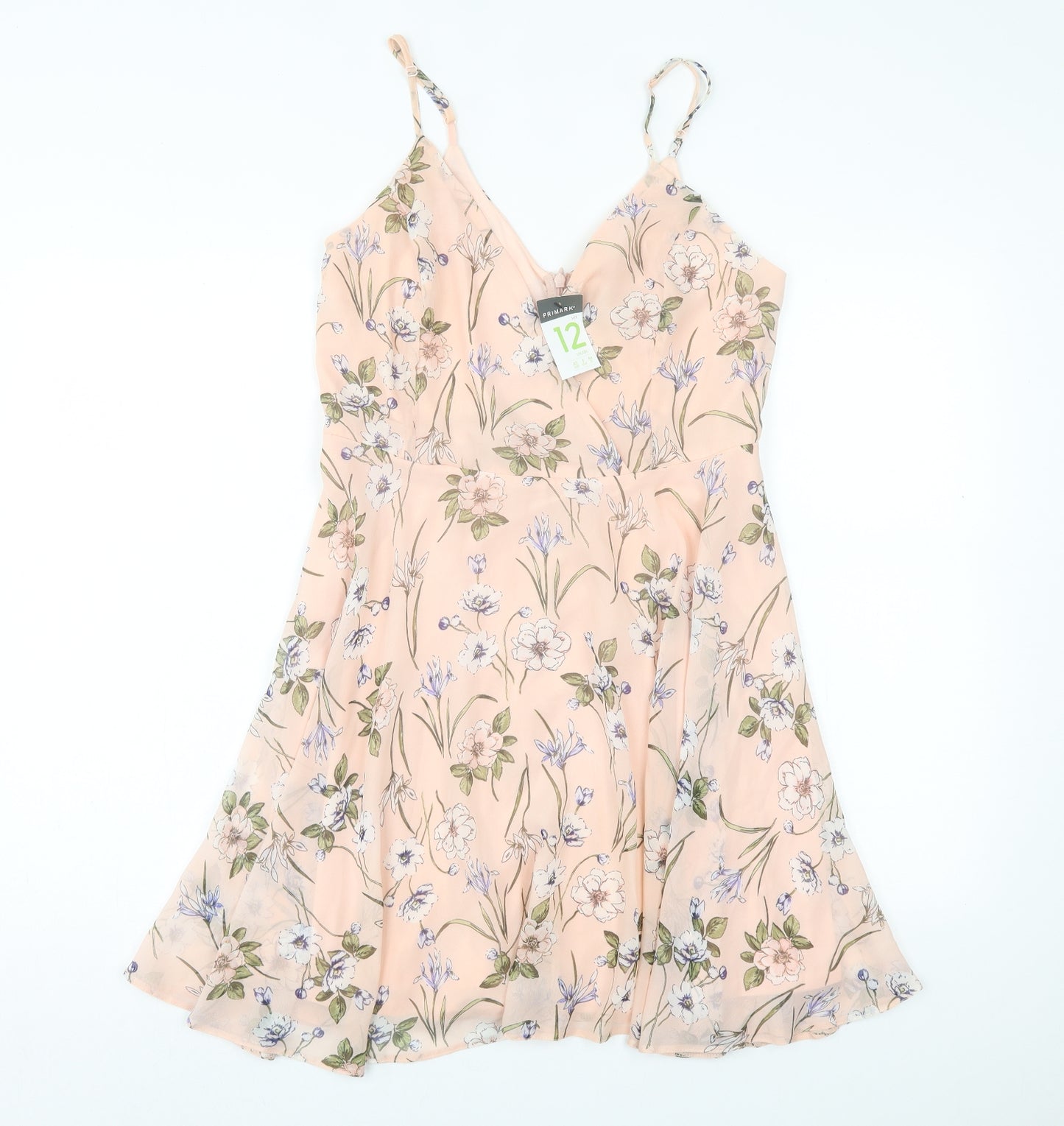 Primark Womens Pink Floral Polyester Fit & Flare Size 12 V-Neck Zip