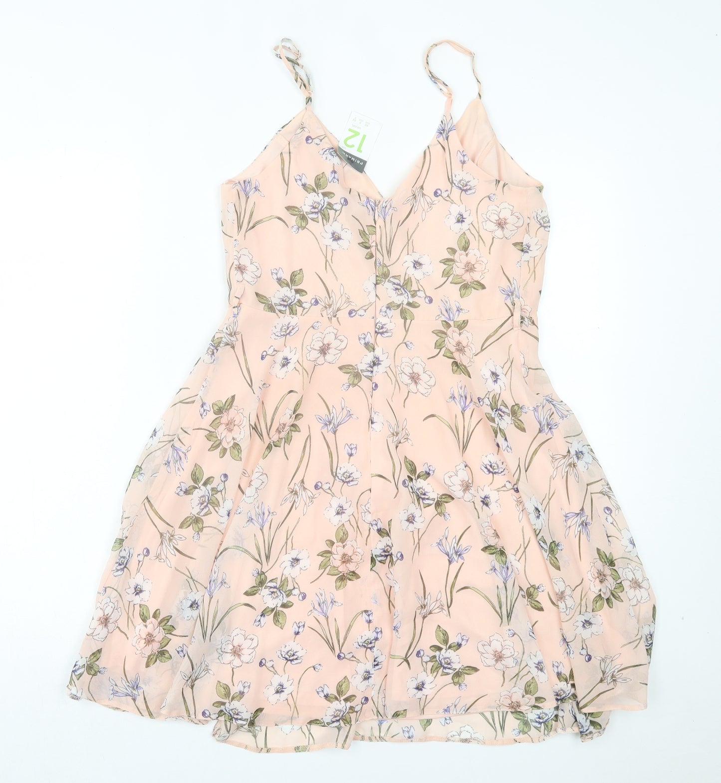 Primark Womens Pink Floral Polyester Fit & Flare Size 12 V-Neck Zip