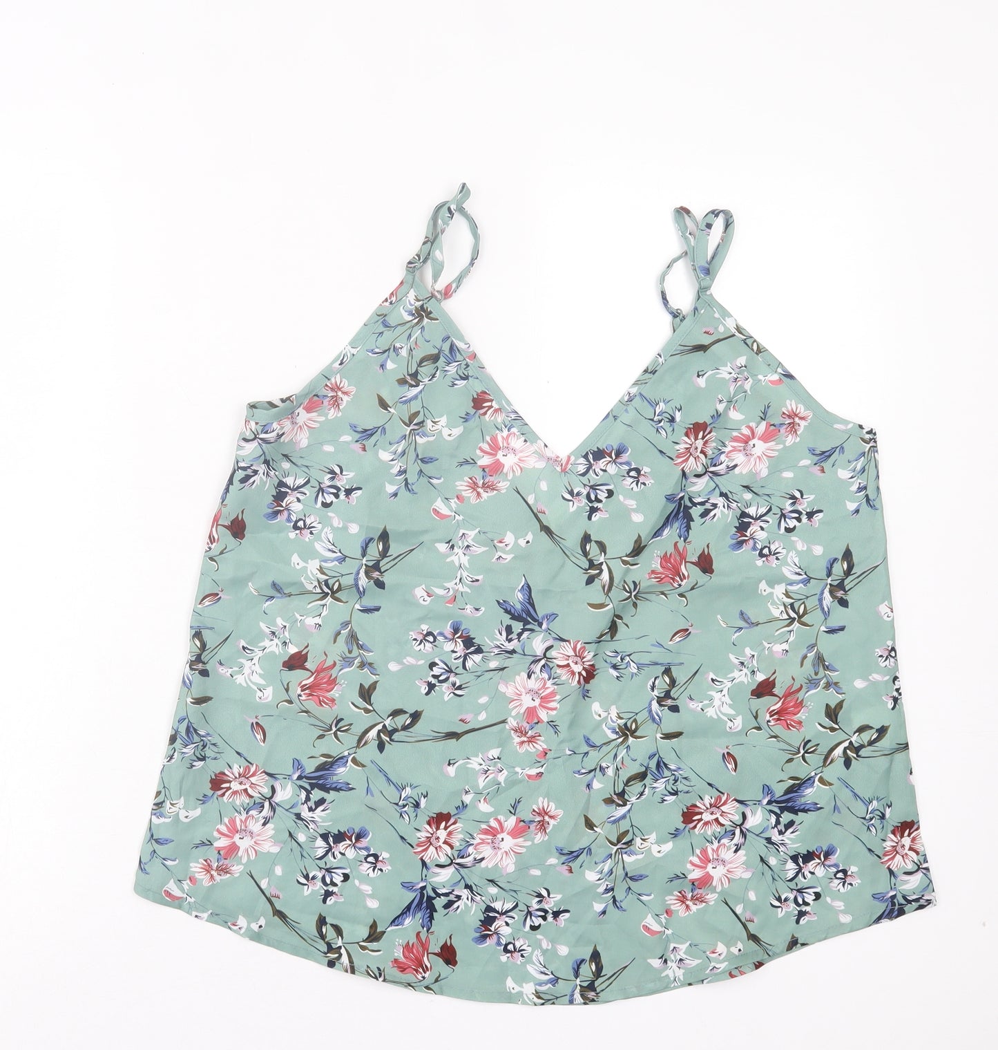 SheIn Womens Green Floral Polyester Basic Tank Size L V-Neck