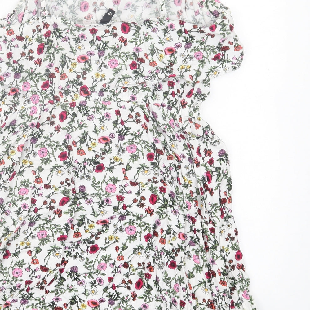 H&M Womens Pink Floral Viscose A-Line Size 12 V-Neck Pullover