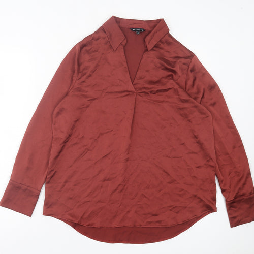 Peacocks Womens Red Polyester Basic Blouse Size 12 Collared