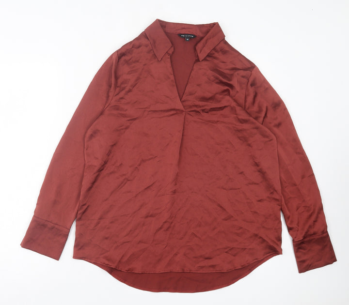 Peacocks Womens Red Polyester Basic Blouse Size 12 Collared