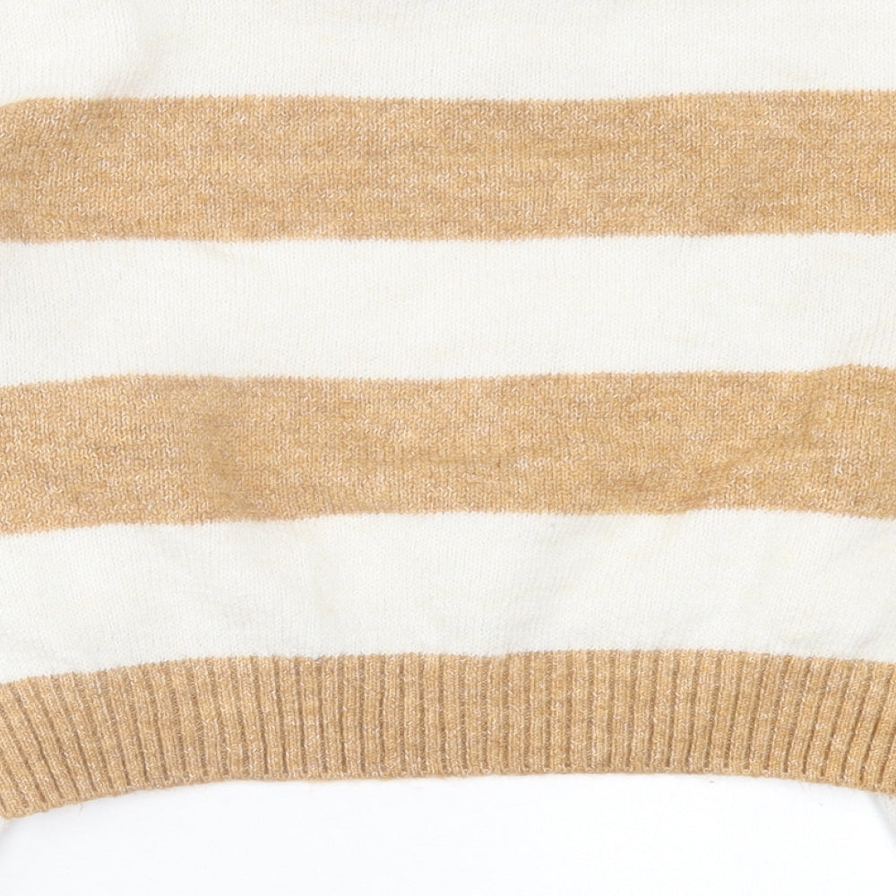 Primark Womens Brown Crew Neck Striped Acrylic Pullover Jumper Size S