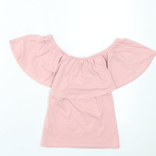 Atmosphere Womens Pink Cotton Basic T-Shirt Size 4 Boat Neck