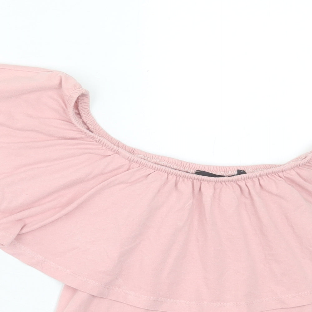 Atmosphere Womens Pink Cotton Basic T-Shirt Size 4 Boat Neck