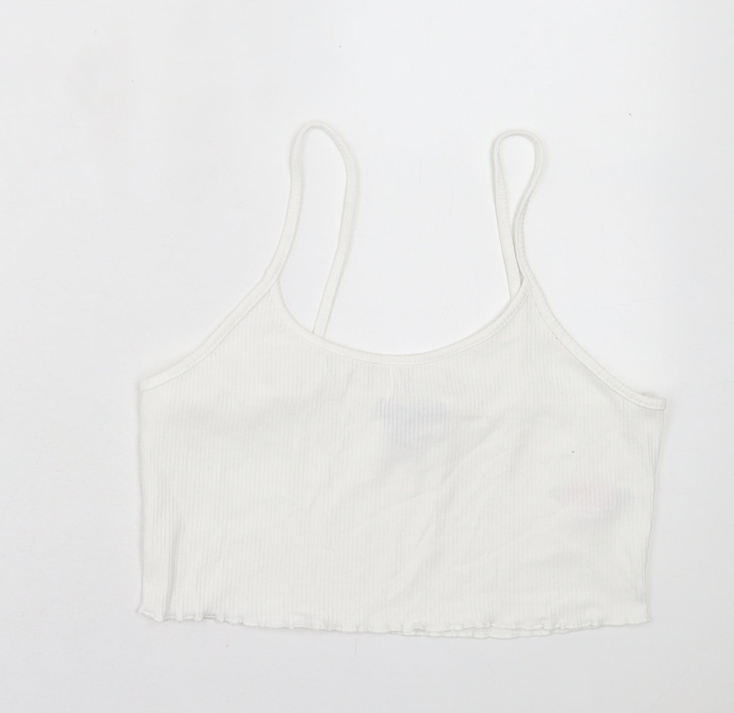 Primark Womens White Polyester Cropped Tank Size M Scoop Neck - Lettuce Edging
