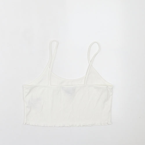 Primark Womens White Polyester Cropped Tank Size M Scoop Neck - Lettuce Edging