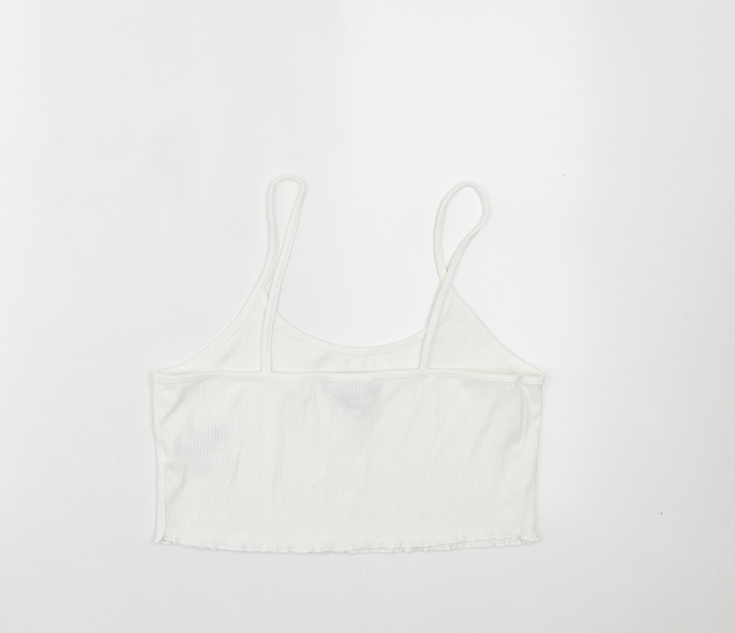 Primark Womens White Polyester Cropped Tank Size M Scoop Neck - Lettuce Edging