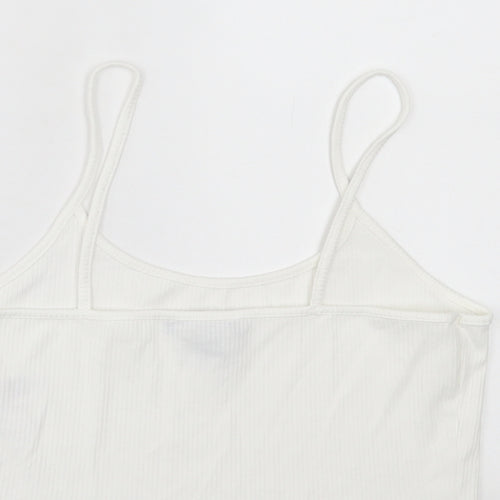 Primark Womens White Polyester Cropped Tank Size M Scoop Neck - Lettuce Edging