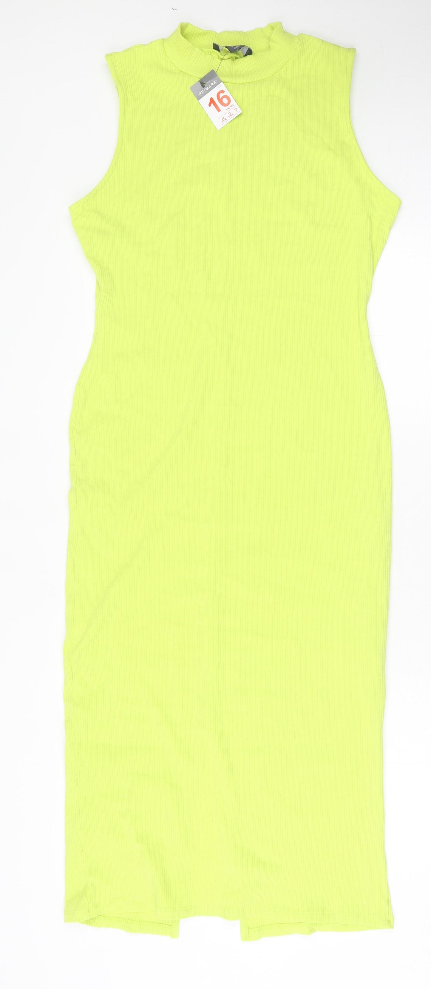 Primark Womens Green Cotton Bodycon Size 16 Round Neck Pullover - Ribbed Fabric