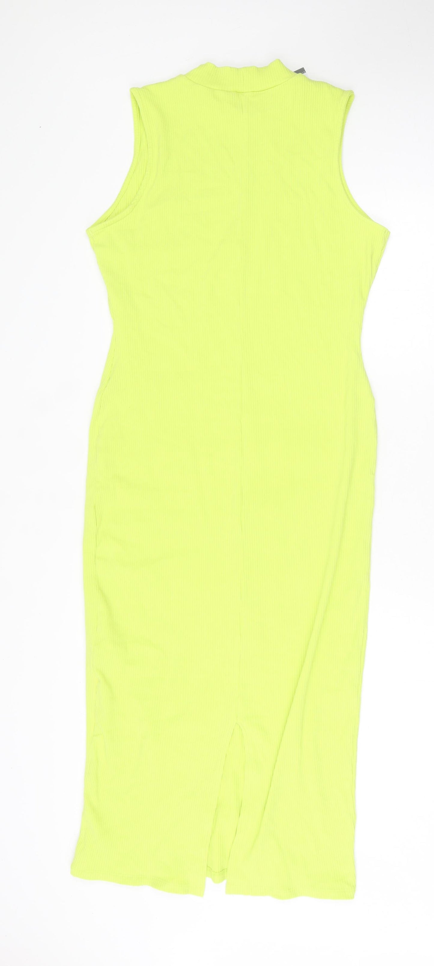 Primark Womens Green Cotton Bodycon Size 16 Round Neck Pullover - Ribbed Fabric