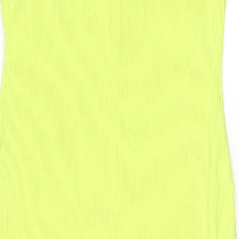 Primark Womens Green Cotton Bodycon Size 16 Round Neck Pullover - Ribbed Fabric