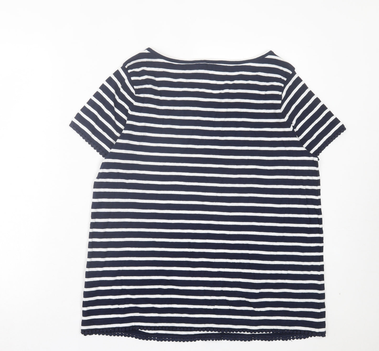 Marks and Spencer Womens Blue Striped Cotton Basic T-Shirt Size 14 Crew Neck