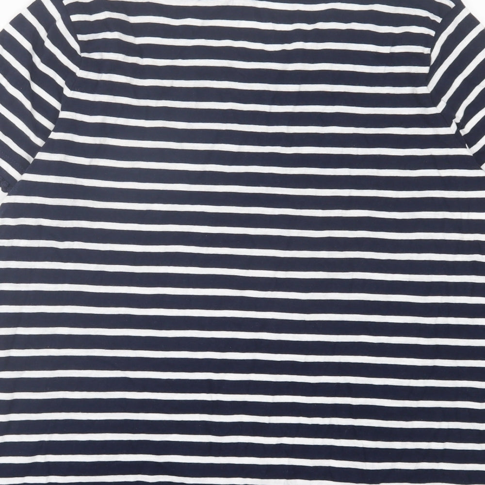 Marks and Spencer Womens Blue Striped Cotton Basic T-Shirt Size 14 Crew Neck