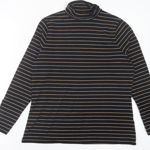 Marks and Spencer Womens Black Striped Cotton Basic T-Shirt Size 16 Roll Neck