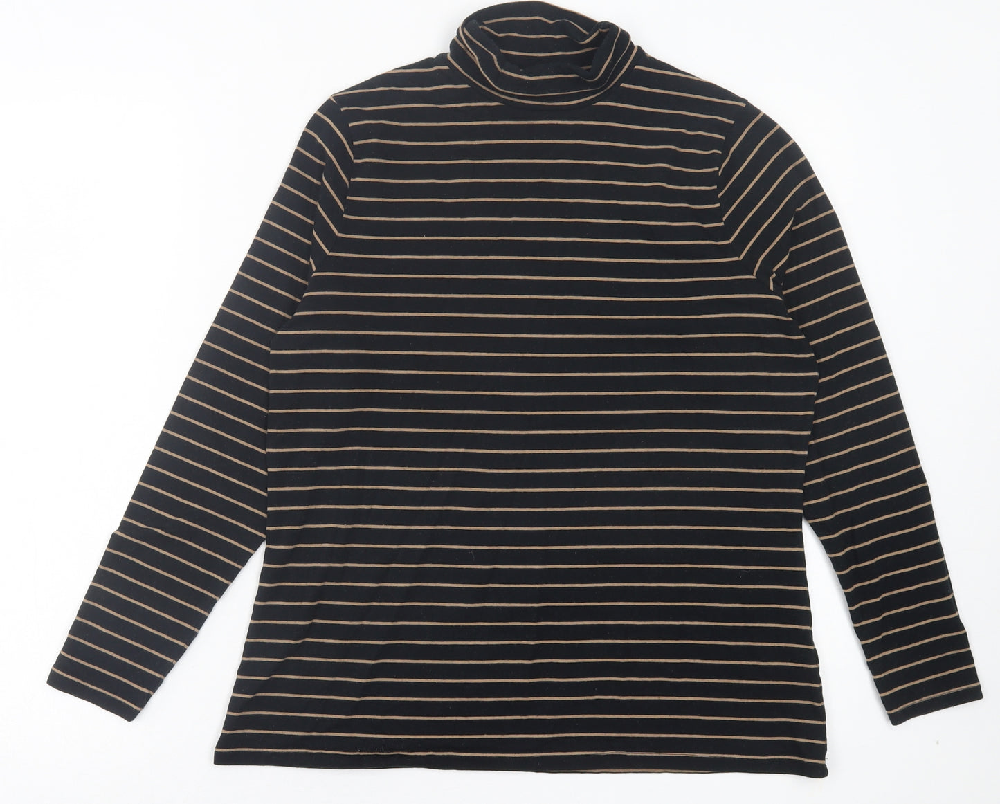 Marks and Spencer Womens Black Striped Cotton Basic T-Shirt Size 16 Roll Neck