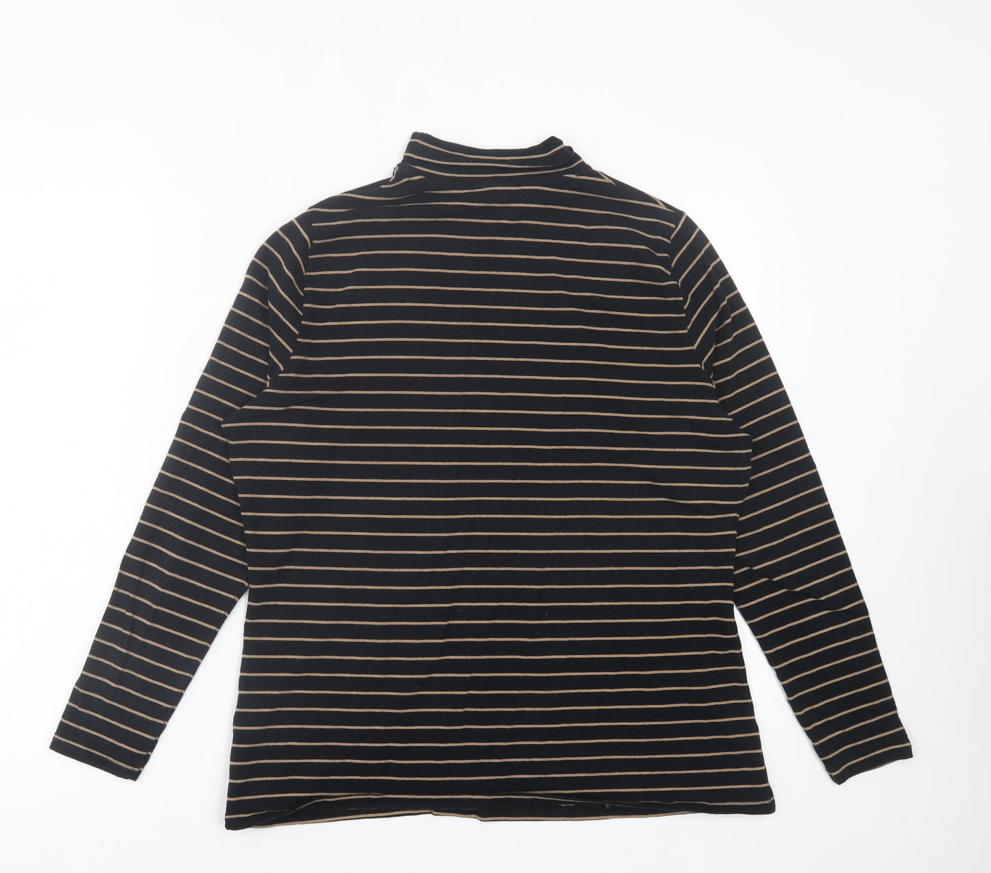 Marks and Spencer Womens Black Striped Cotton Basic T-Shirt Size 16 Roll Neck