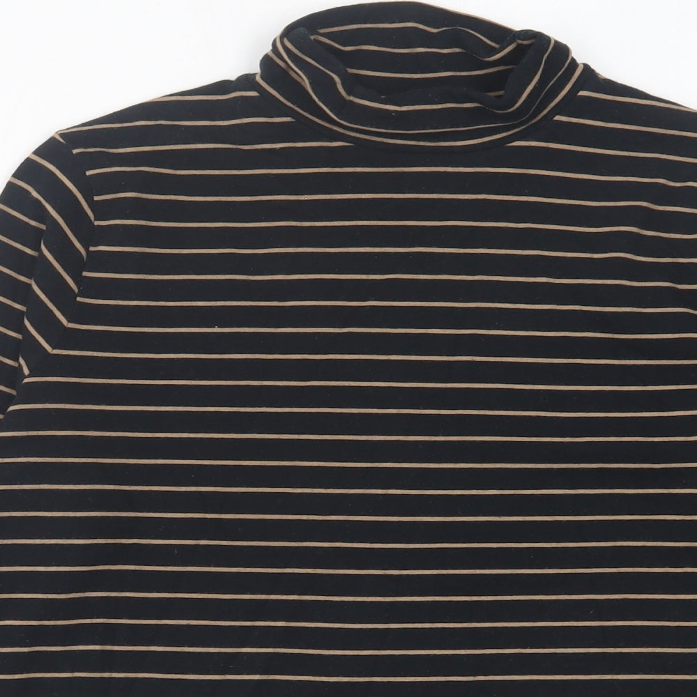 Marks and Spencer Womens Black Striped Cotton Basic T-Shirt Size 16 Roll Neck
