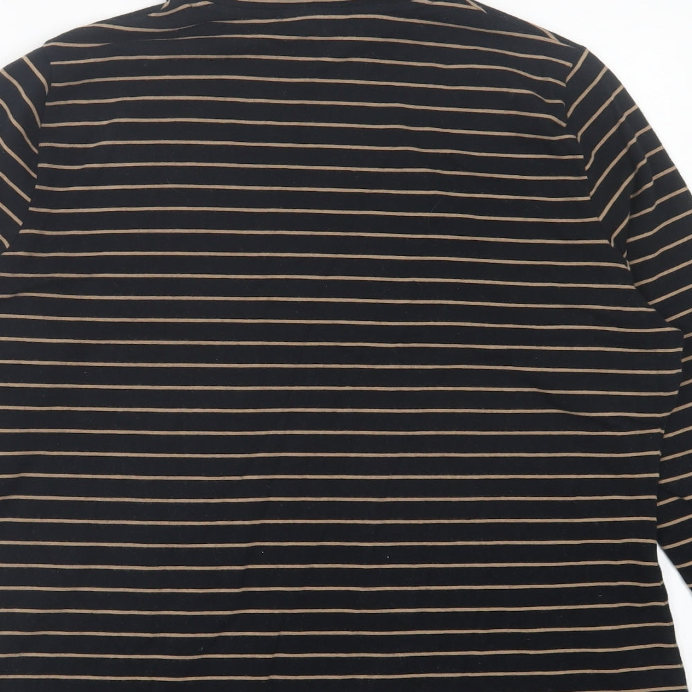 Marks and Spencer Womens Black Striped Cotton Basic T-Shirt Size 16 Roll Neck
