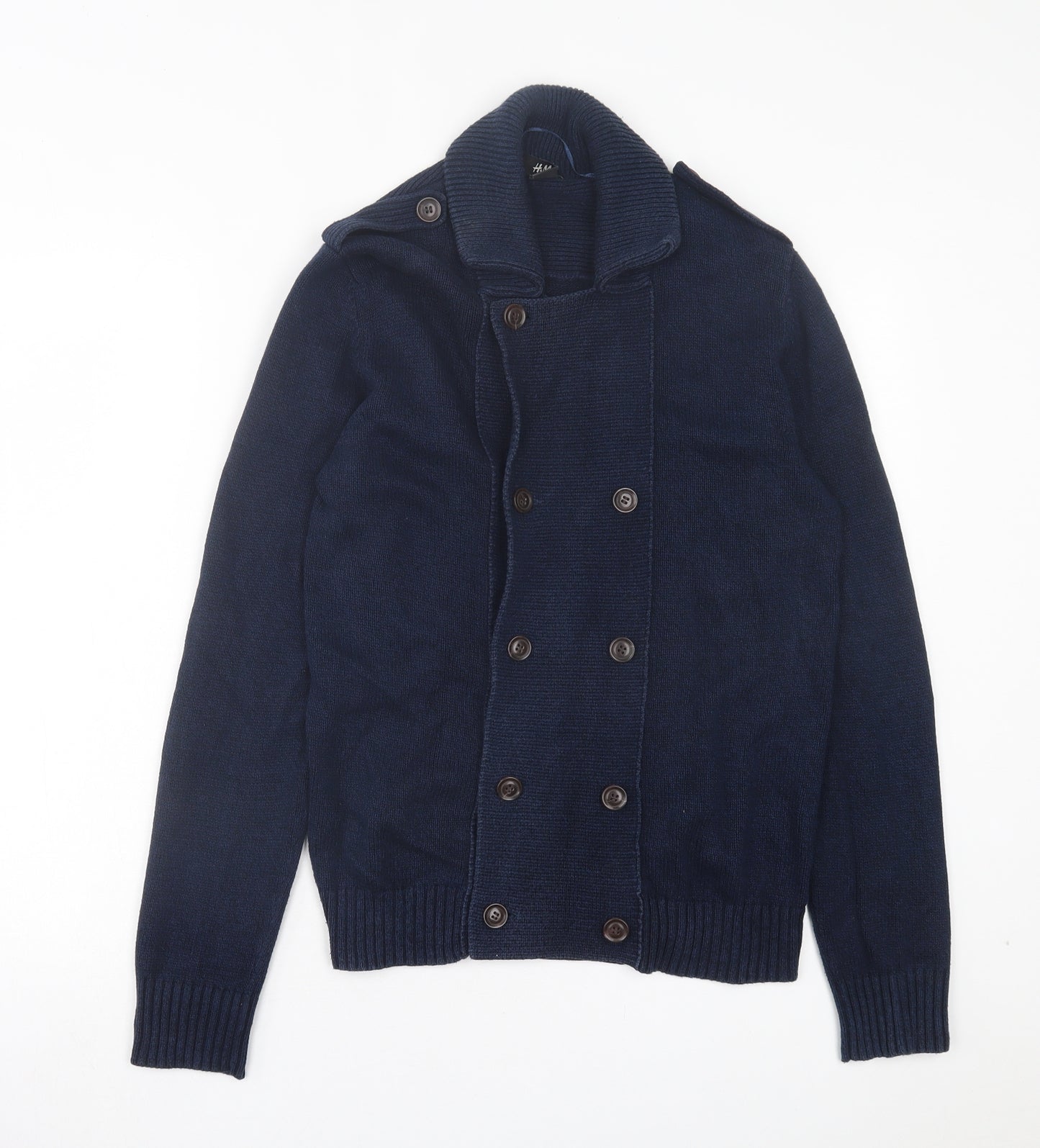H&M Mens Blue Collared Cotton Cardigan Jumper Size S