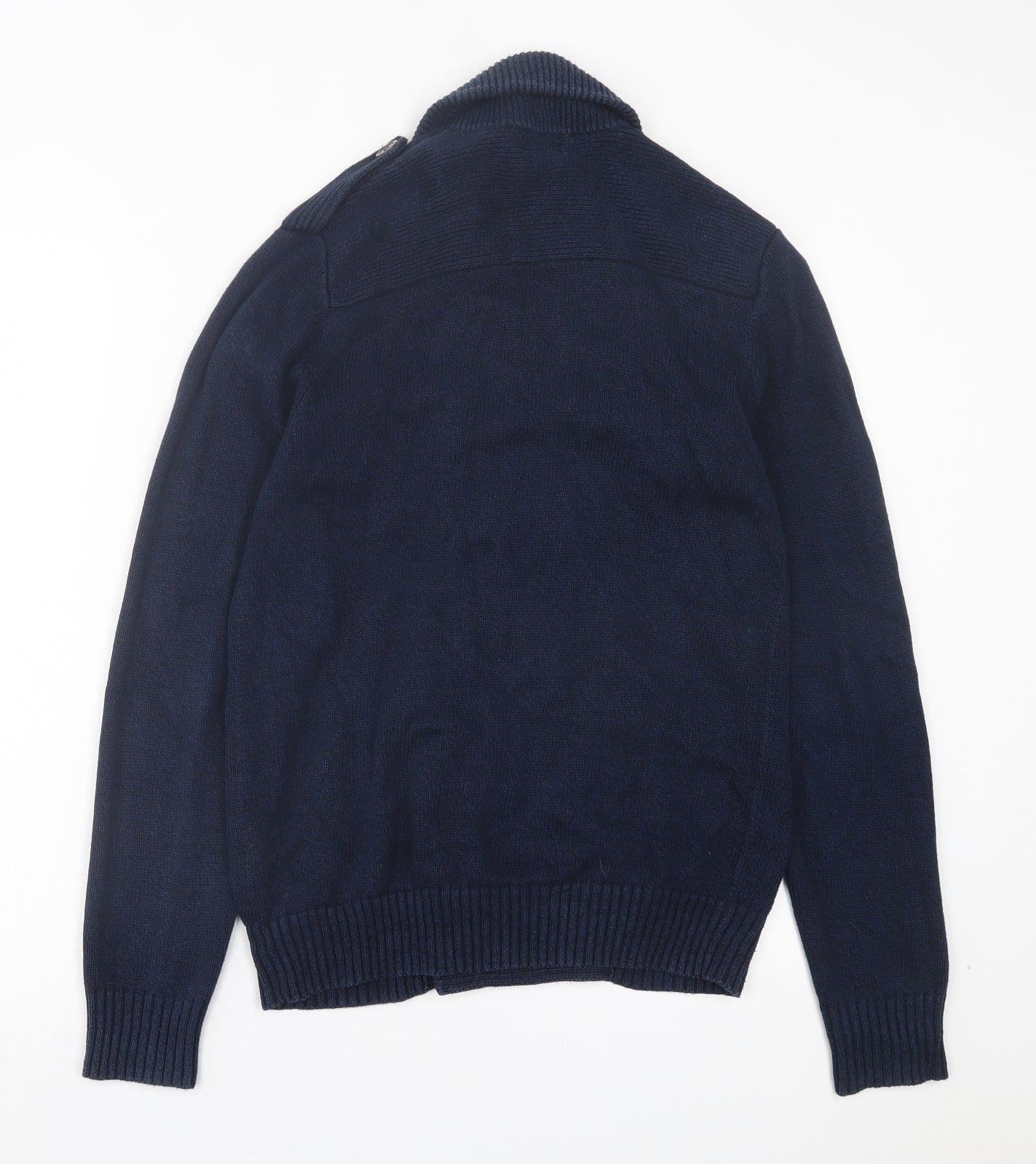 H&M Mens Blue Collared Cotton Cardigan Jumper Size S
