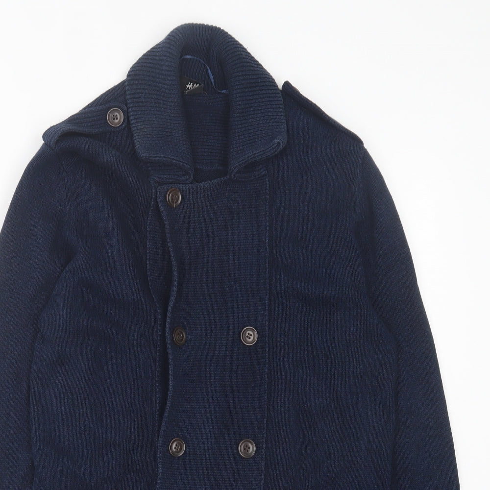 H&M Mens Blue Collared Cotton Cardigan Jumper Size S