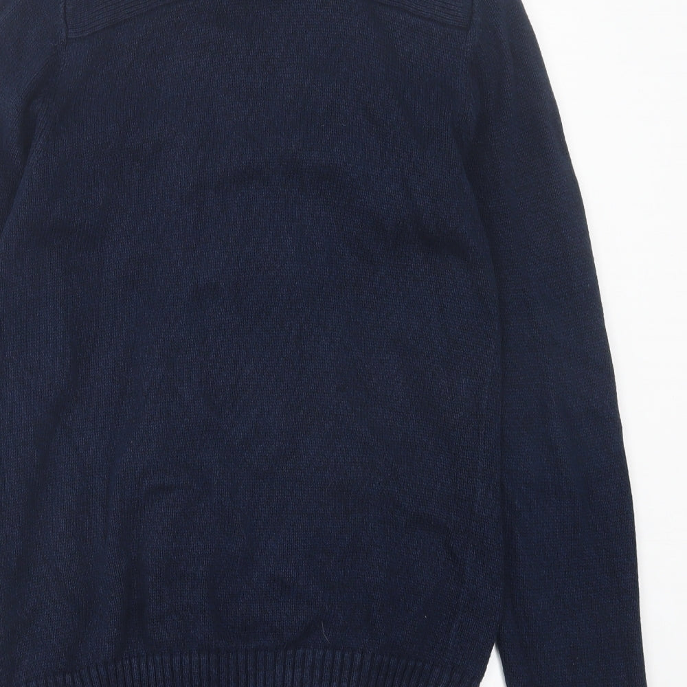 H&M Mens Blue Collared Cotton Cardigan Jumper Size S
