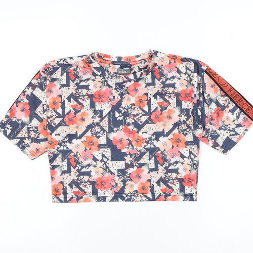 Studio Girls Blue Floral Polyester Basic T-Shirt Size 10-11 Years Round Neck Pullover