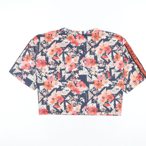 Studio Girls Blue Floral Polyester Basic T-Shirt Size 10-11 Years Round Neck Pullover