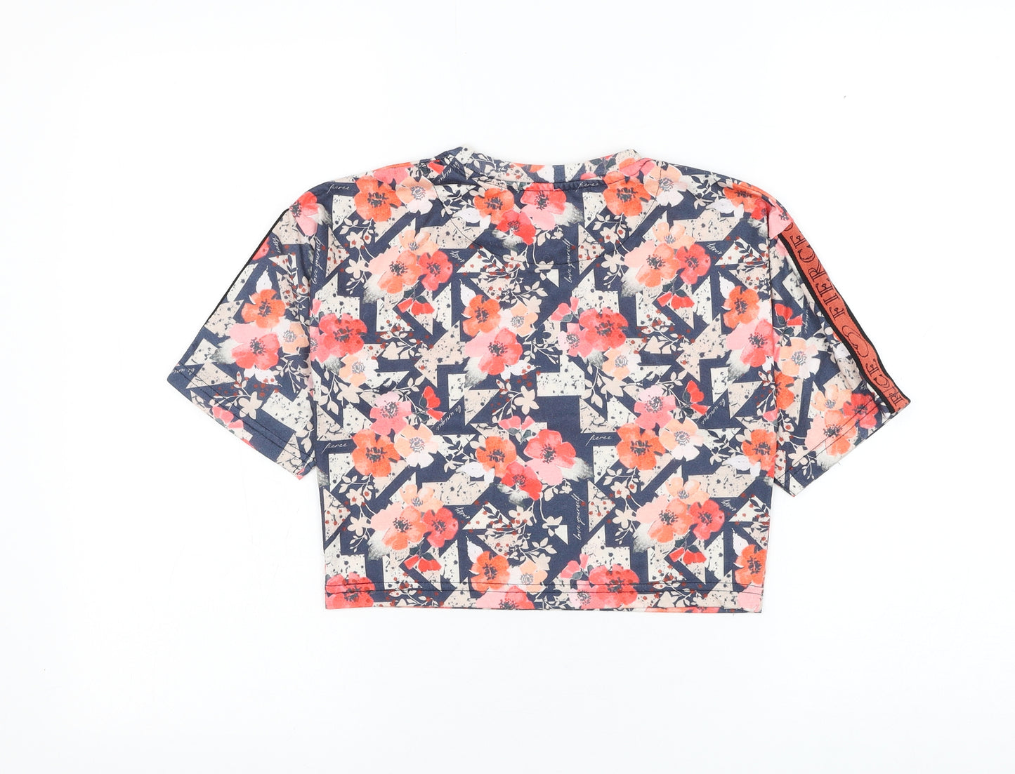 Studio Girls Blue Floral Polyester Basic T-Shirt Size 10-11 Years Round Neck Pullover