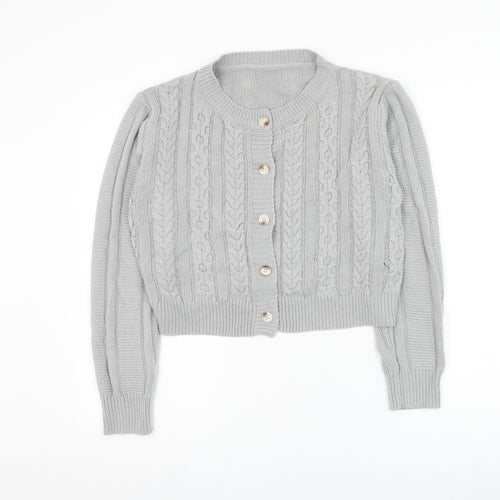 SheIn Womens Grey Round Neck Acrylic Cardigan Jumper Size S